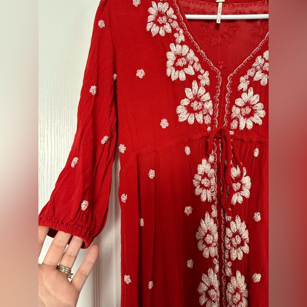 Free People Emroidered Red Boho Dress